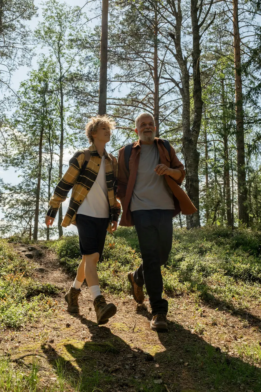 Couple walking in the woods